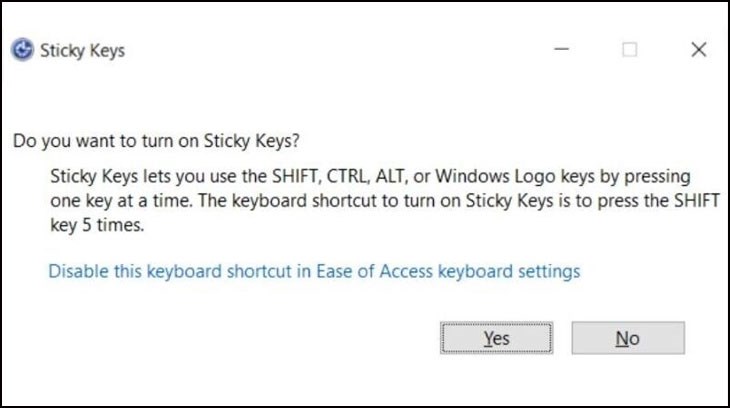 Sử dụng phím tắt để bật/ tắt Sticky Keys