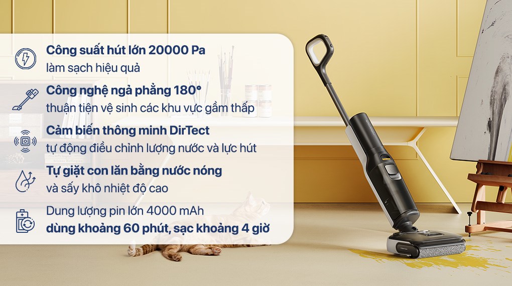 Máy hút bụi cầm tay Roborock F25 được tích hợp cảm biến DirTect thông minh, có khả năng phát hiện và phân tích mức độ bẩn trên sàn theo thời gian thực