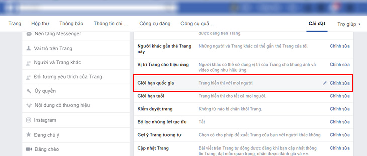 Chỉnh sửa hạn chế về độ tuổi hoặc quốc gia