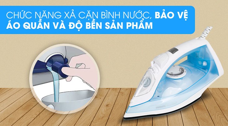 Bạn nên dùng chức năng xả cặn và tự làm sạch linh hoạt để giúp bàn ủi hơi nước Philips GC1740 2000W luôn sạch sẽ
