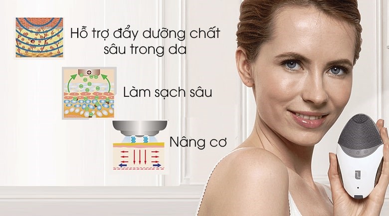 Máy rửa mặt và nâng cơ Lifetrons CMD-100 giúp làm sạch da từ đó hỗ trợ dưỡng chất thẩm thấu sâu trong da