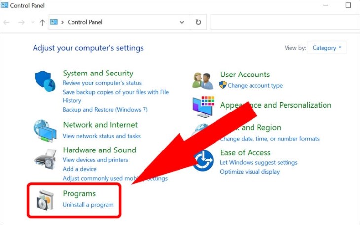 Bạn chọn Uninstall a program trong Control Panel