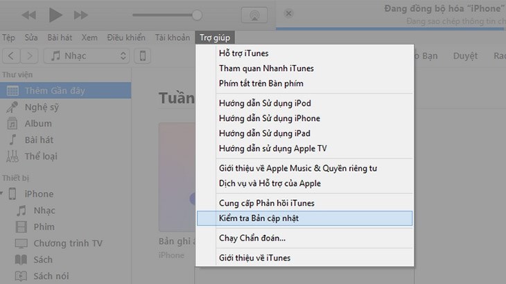 Bạn chọn mục Kiểm tra Bản cập nhật