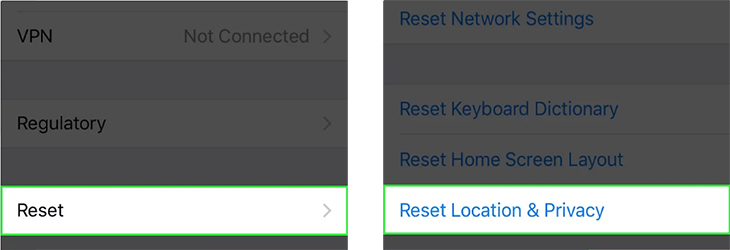 Bạn tiếp tục chọn mục Reset Location & Privacy