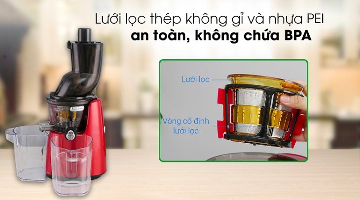 Chất liệu của dòng máy ép chậm Kuvings E7000 cứng cáp, đạt chuẩn được làm bằng nhựa ABS và thép không gỉ an toàn