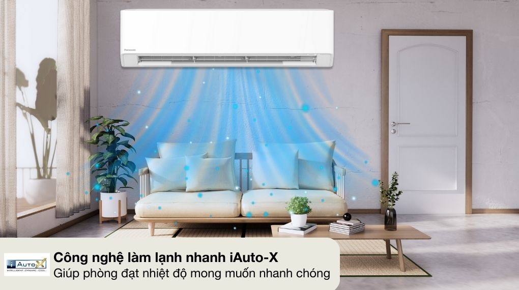 Máy lạnh Panasonic Inverter 2.5 HP CU/CS-U24BKH-8 sở hữu công nghệ làm lạnh nhanh iAuto-X giúp máy nén và quạt gió hoạt động ở công suất tối đa