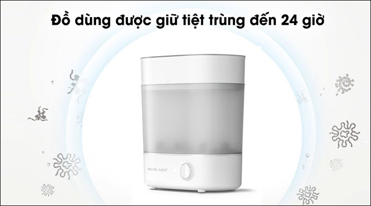 Máy nổi bật với công suất hoạt động mạnh mẽ 650W, giúp các mẹ tiết kiệm thời gian trong việc làm sạch bình sữa cho con