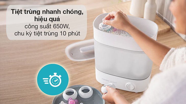 Sản phẩm được trang bị quy trình vệ sinh kỹ lưỡng, giúp giữ tiệt trùng các đồ dùng của bé đến 24 giờ