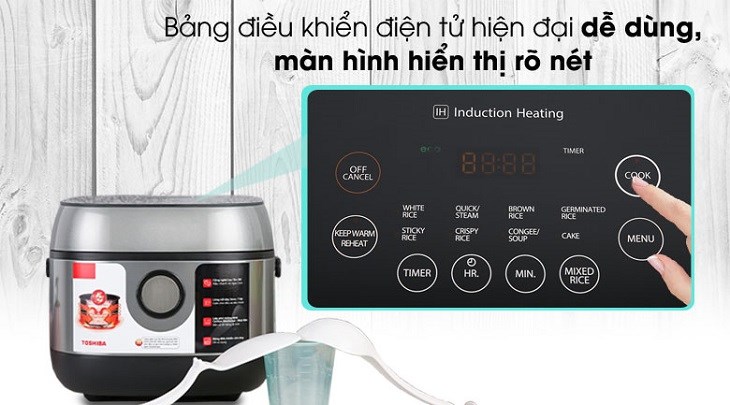 Nồi cơm cao tần Toshiba 1 lít RC-10IP1PV được trang bị bảng điều khiển với cảm ứng với màn hình hiển thị và nút nhấn rõ ràng, dễ sử dụng