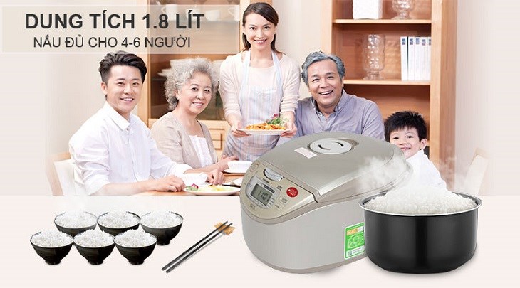 Nồi cơm điện cao tần Toshiba 1.8 lít RC-18RH(CG)VN có dung tích 1.8 lít, đáp ứng được nhu cầu sử dụng của gia đình có từ 4 - 6 thành viên