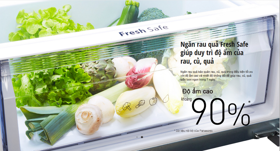 Ngăn rau củ Fresh Safe với Bộ lọc Kiểm soát độ ẩm tới 90%