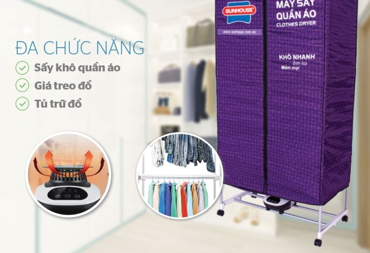 Tủ sấy quần áo Sunhouse sở hữu bảng điều khiển cảm ứng thông minh, tiện dụng