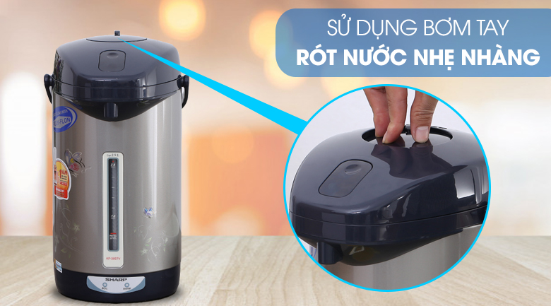 Bình thủy điện Sharp KP-30STV 2.9 lít sử dụng bơm tay rót nước nhẹ nhàng