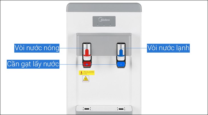 Cây nước nóng lạnh Midea YL1932S 550W có công suất làm nóng 450W và công suất làm lạnh 100W