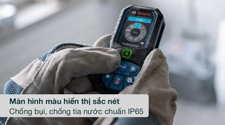 Máy đo khoảng cách Bosch sở hữu màn hình màu cao cấp, hiển thị rõ nét với giao diện thông minh, dễ sử dụng