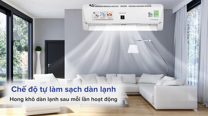 Tính năng tự động làm sạch trên máy lạnh Sharp, cho phép dàn lạnh được vệ sinh sạch sẽ