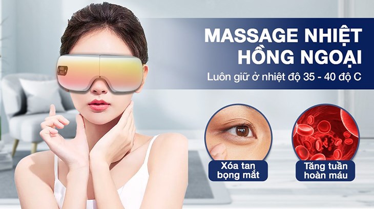 Máy Massage Mắt Fuji Luxury FJ S650 giúp tăng lưu thông máu quanh vùng mắt, giảm quầng thâm mắt dần