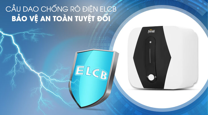 Máy nước nóng gián tiếp Ferroli MIDO SQ được trang bị cầu dao chống rò rỉ điện ELCB giúp đảm bảo an toàn