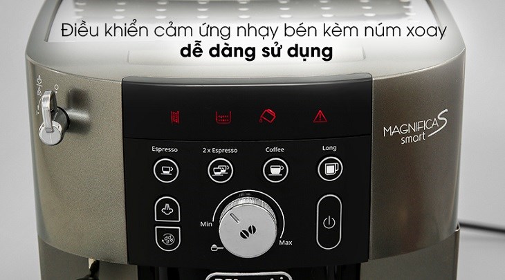 Máy pha cà phê Delonghi ECAM250.33.TB hoàn toàn tự động nên bảng điều khiển được thiết kế khá đơn giản