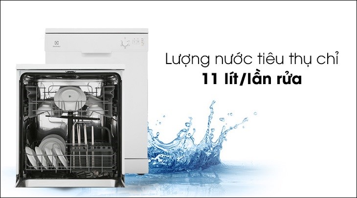 Lượng nước tiêu thụ cho mỗi chương trình rửa trên Máy rửa chén độc lập Electrolux ESF5206LOW chỉ khoảng 11 lít nước