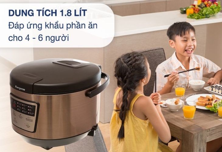 Nồi cơm điện tử Kangaroo 1.8 lít KG18DR7 với dung tích lớn, đáp ứng nhu cầu nhiều gia đình