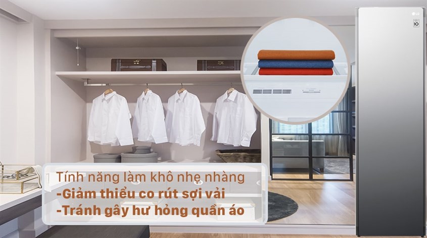 Tính năng làm khô nhẹ nhàng, ngăn ngừa co rút và hư hỏng quần áo