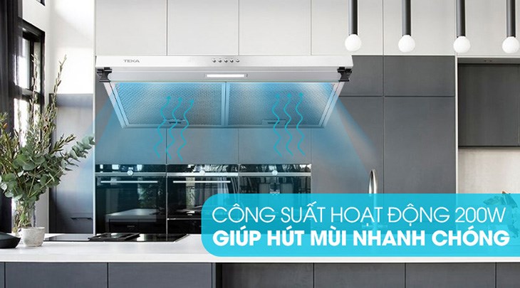 Nhờ sở hữu công suất 200W, máy hút mùi âm tủ Teka CH 1070BG có thể loại bỏ mùi hôi trong gian bếp nhanh chóng