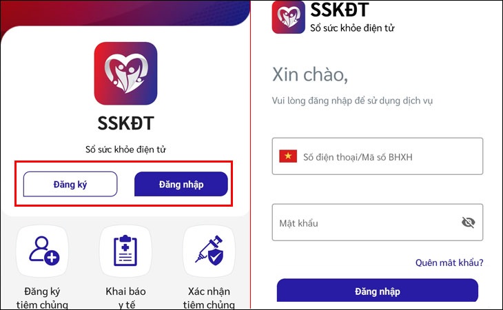 Mở ứng dụng và đăng nhập, đăng ký