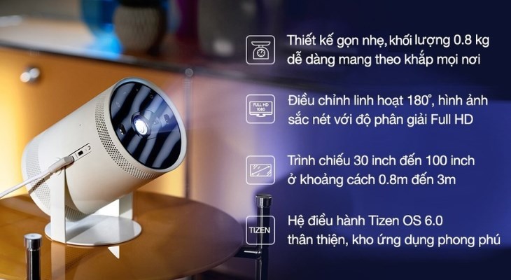 Máy chiếu Smart Tivi 100 inch bỏ túi Samsung The Freestyle SP-LSP3 có tính di động cao, thích hợp để người dùng mang đi xa
