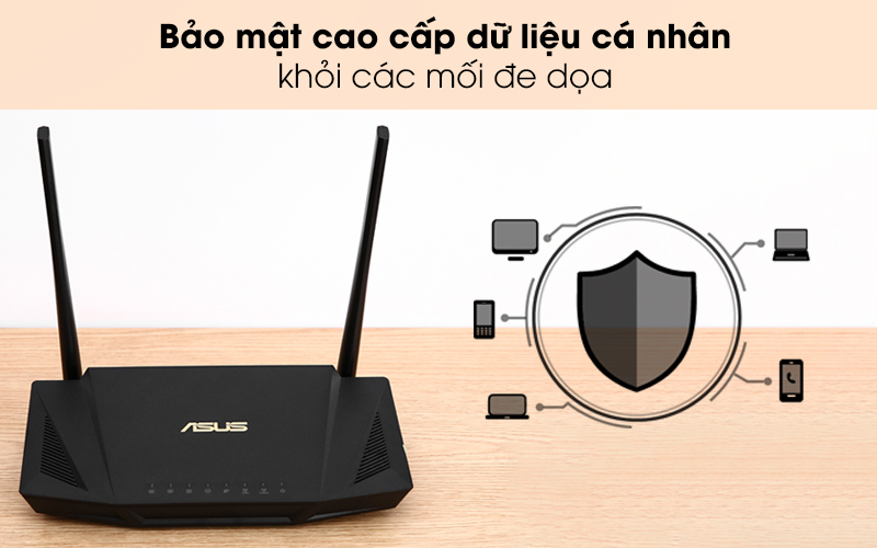 Bảo mật dữ liệu cao - Router Chuẩn Wifi 6 Băng Tần Kép Asus AX56U Đen