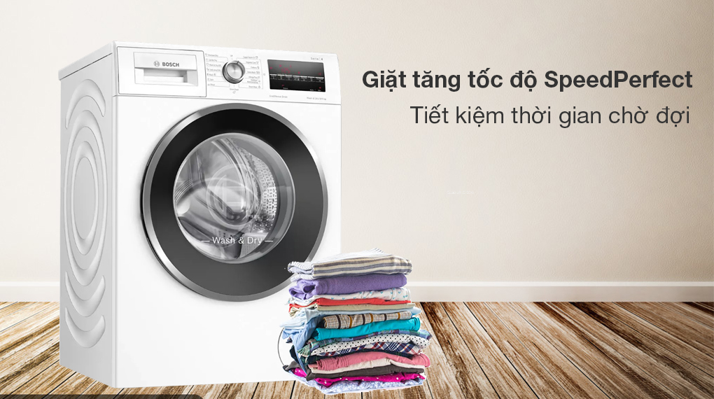 Máy giặt sấy Bosch 9 kg WNA14400SG trang bị chức năng tốc độ giặt SpeedPerfect tiết kiệm thời gian giặt sấy