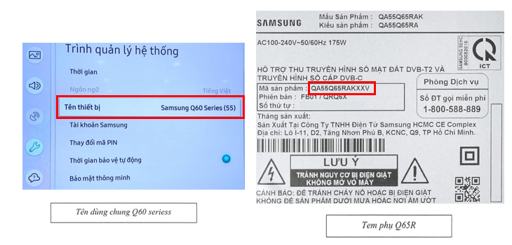 Tất cả các sản phẩm series 6 sẽ sử dụng tên chung Q60 Class và được phân biệt bằng tem phụ trên thùng tivi.