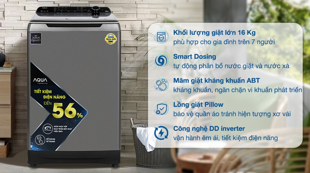 Máy giặt Aqua Inverter 16 kg AQW-DR160UHT PS có thiết kế cửa trên tiện lợi