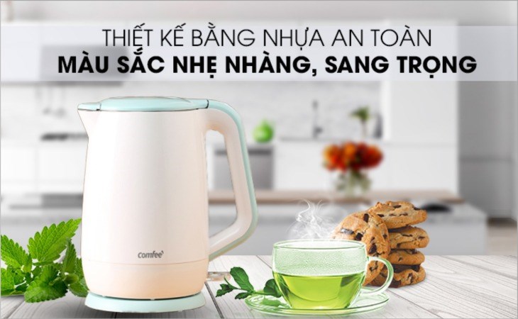 Bình đun siêu tốc giữ nhiệt Comfee 1.7 lít CK-DC1720A có thiết kế đơn giản, sang trọng, cùng vỏ ngoài làm bằng nhựa giúp an toàn khi sử dụng