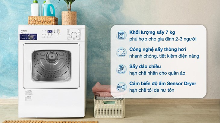 Máy sấy thông hơi Galanz 7 kg DV-70Q1C sở hữu thiết kế hiện đại, chắc chắn, màu trắng trang nhã