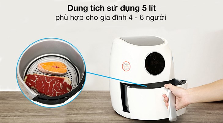 Nồi chiên không dầu Perfect PF-D88 5 lít với dung tích 5.3 lít phù hợp cho gia đình 4 - 6 thành viên