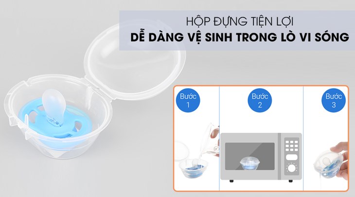 Hộp đựng đi kèm ti giả giúp bảo quản tiện lợi và an toàn