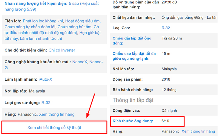 Kích thước ống đồng
