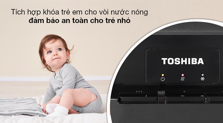 Cây nước nóng lạnh Toshiba RWF-W1917TV 650W được tích hợp khóa vòi nước nóng, đảm bảo an toàn cho những gia đình có trẻ nhỏ
