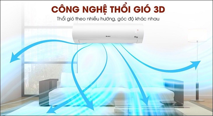 Chế độ gió 3D được trang bị trên điều hòa Gree Inverter 1 HP GWC09FB-K6DNA1W mang lại cảm giác dễ chịu và sảng khoái cho người dùng