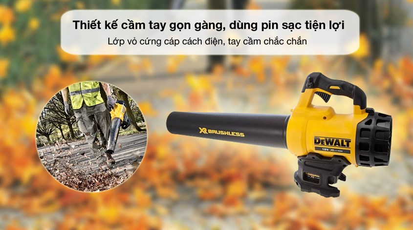 Máy thổi khí dùng pin Dewalt DCM562N-KR 18V có ống thổi nhỏ, giúp dễ dàng dọn dẹp bụi bản trong các ngóc ngách hẹp