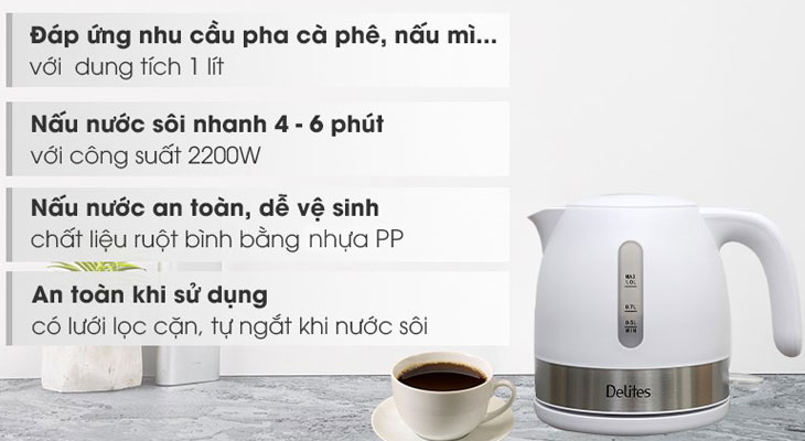 Bình đun siêu tốc Delites với thiết kế hiện đại