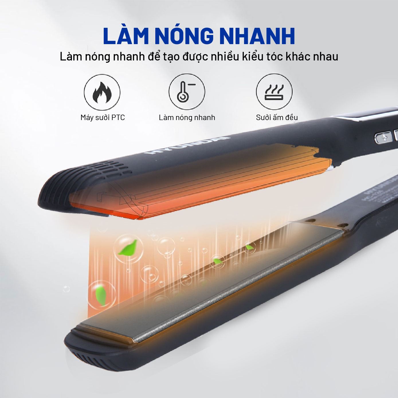 Máy duỗi tóc Hyundai HC-124-BK trang bị nhiều chế độ nhiệt và công nghệ làm nóng nhanh chóng