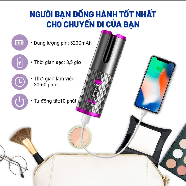 Máy uốn tóc Hyundai HC-120-GY không dây tiện lợi, làm nóng nhanh cùng khả năng xoay 360° hai chiều giúp người dùng dễ thao tác uốn tóc