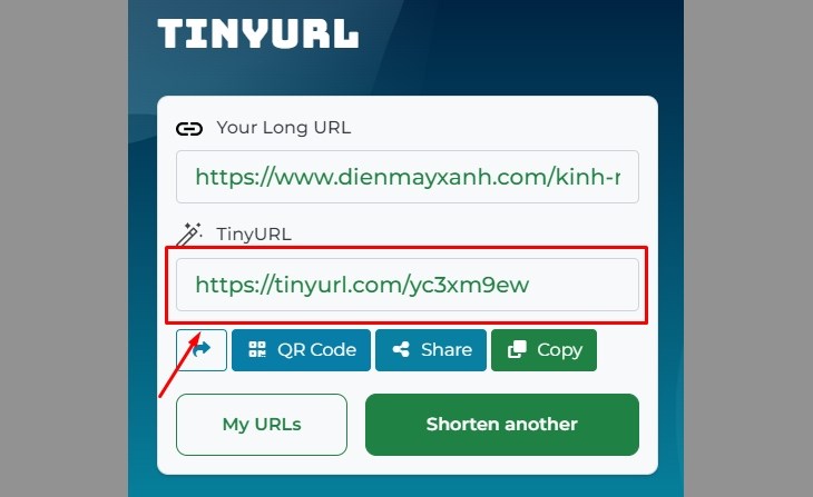Bạn có thể copy link rút gọn và sử dụng