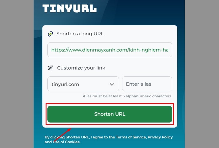 Bạn tiếp tục nhấp vào Make TinyURL