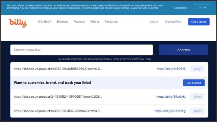 Bit.ly cho phép chuyển đôier một link dài thành ngắn uy tín