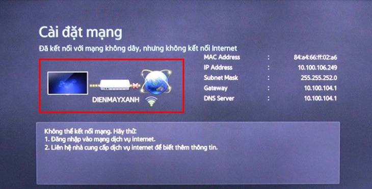Màn hình tivi lại hiển thị dấu X giữa modem đến quả địa cầu