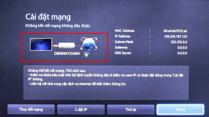 Màn hình tivi xuất hiện dấu X giữa tivi và modem là tivi