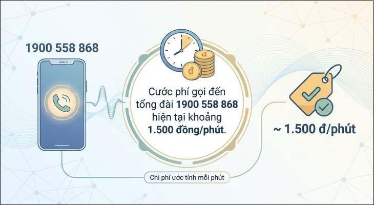 Hiện tại, mức phí khi gọi đến đầu số 1900 558 868 thường dao động khoảng 1.500 đồng/phút